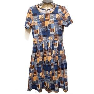 LuLaRoe Amelia Dress blue, peach & black